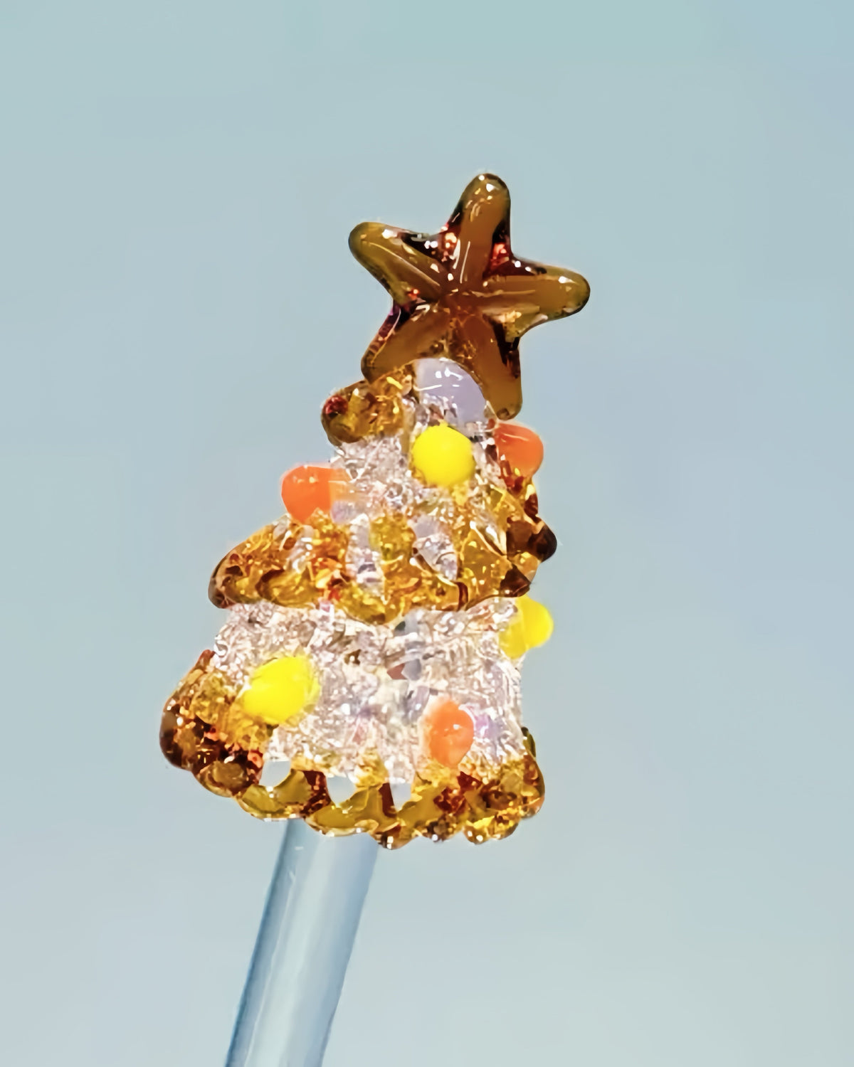 Hand-Blown Glass Christmas Tree Stirrer Blind Box, Lampwork Holiday Cocktail Swizzle Stick (Borosilicate Glass）
