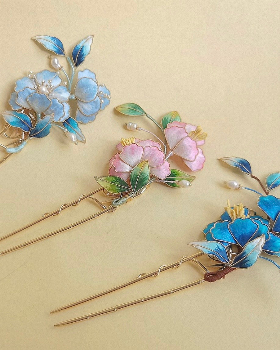 Handmade Aurora Silk Ronghua Hairpin - Ambero Oasis