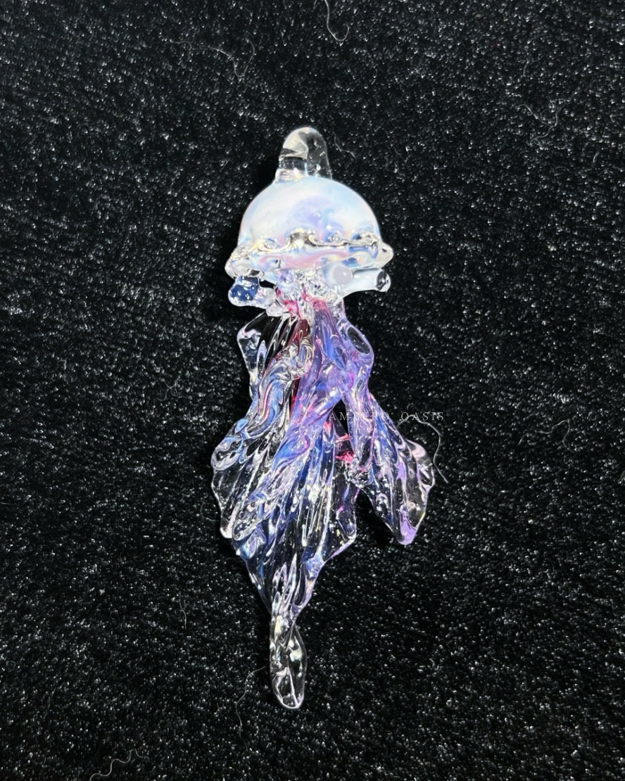 Ethereal Hand-Blown Glass Jellyfish Pendant Necklace (with Titanium Steel Chain)-Ambero Oasis