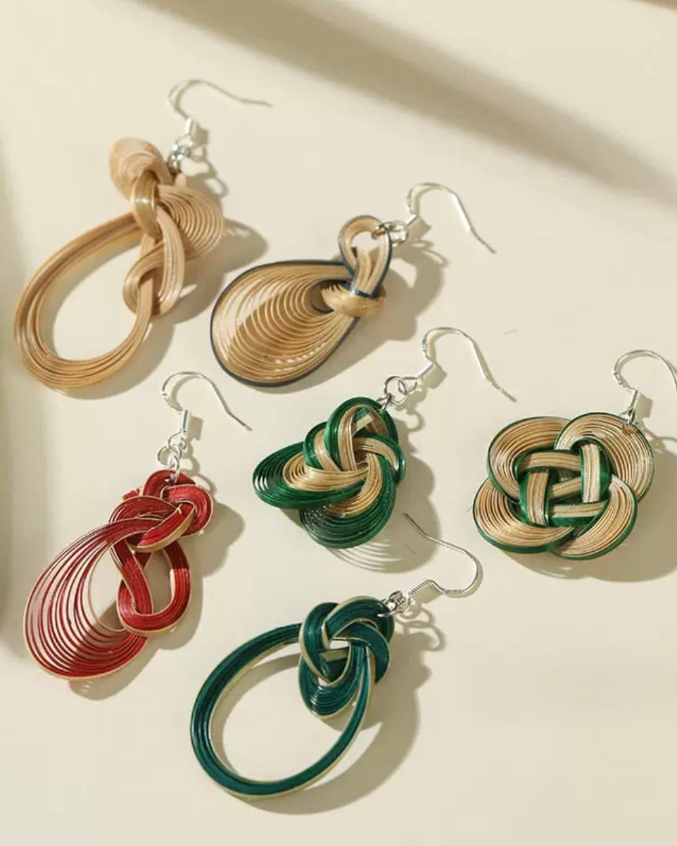 Bamboo Whisper-Handmade Bamboo Weaving Earrings, Chinese Intangible Heritage Dangle Earrings -Ambero Oasis