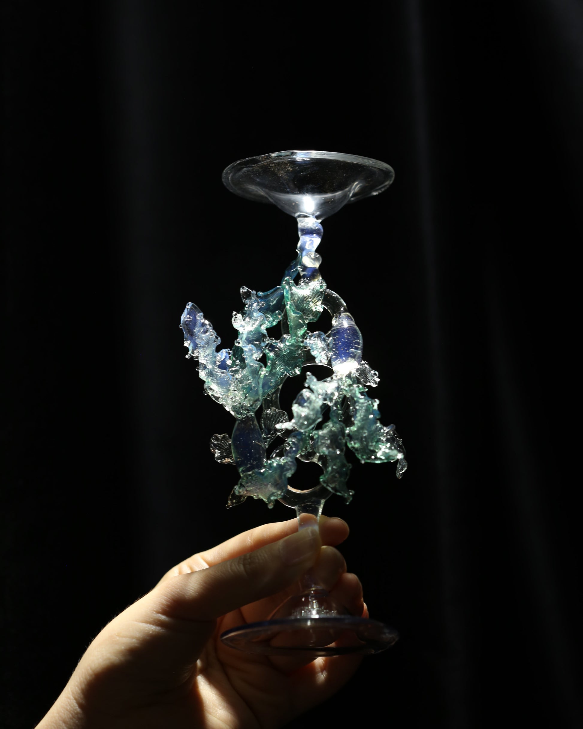 Zodiac Pisces decor - artistic high-foot glass candle holder for astrology lovers.