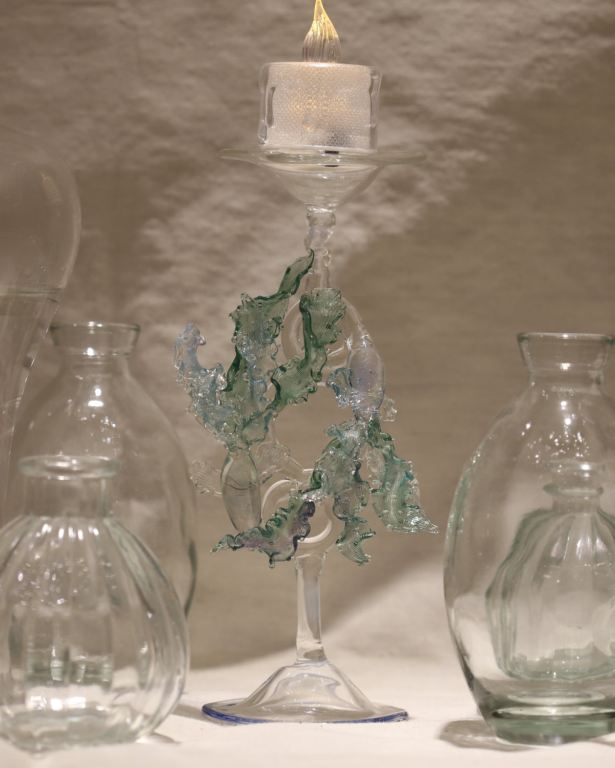 Zodiac Pisces decor - artistic high-foot glass candle holder for astrology lovers.