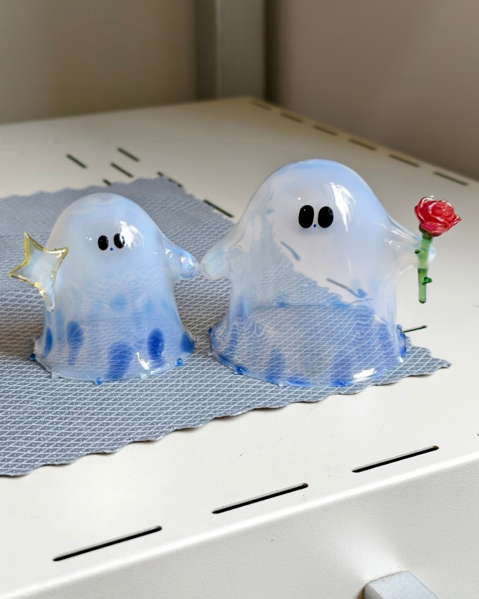 Cute Halloween ghost decor with star detail – glass art closeup