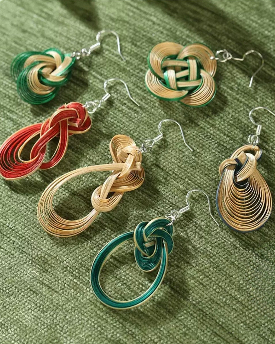 Bamboo Whisper-Handmade Bamboo Weaving Earrings, Chinese Intangible Heritage Dangle Earrings -Ambero Oasis