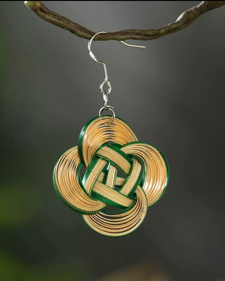 Bamboo Whisper-Handmade Bamboo Weaving Earrings, Chinese Intangible Heritage Dangle Earrings -Ambero Oasis