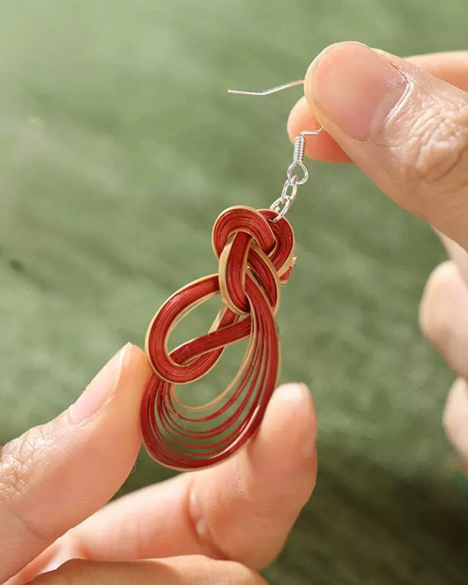 Bamboo Whisper-Handmade Bamboo Weaving Earrings, Chinese Intangible Heritage Dangle Earrings -Ambero Oasis