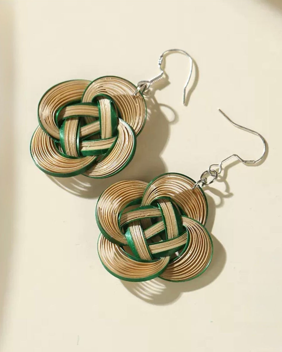 Bamboo Whisper-Handmade Bamboo Weaving Earrings, Chinese Intangible Heritage Dangle Earrings -Ambero Oasis