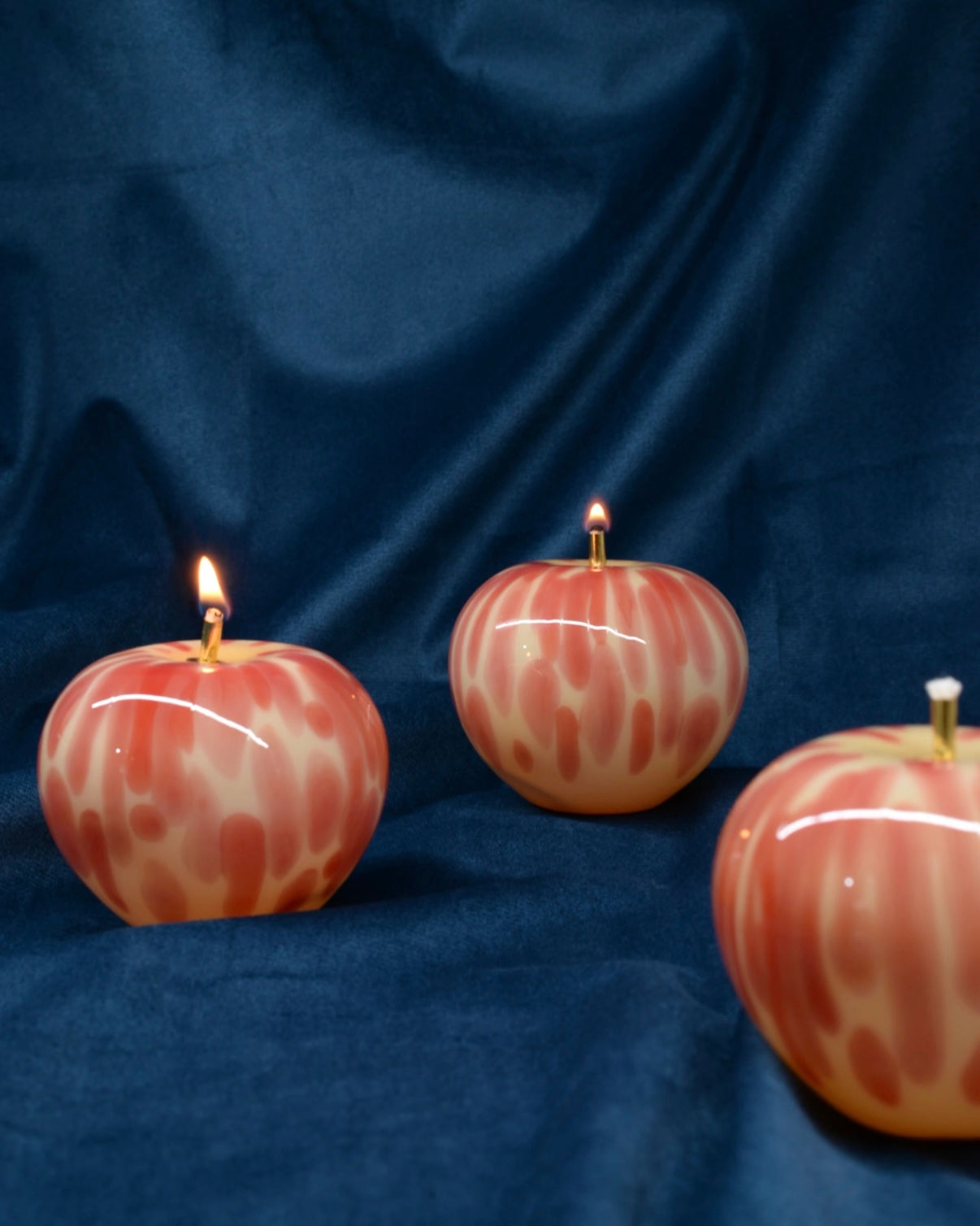 Handmade glass apple butter lamp in pink and white swirl, Christmas gift