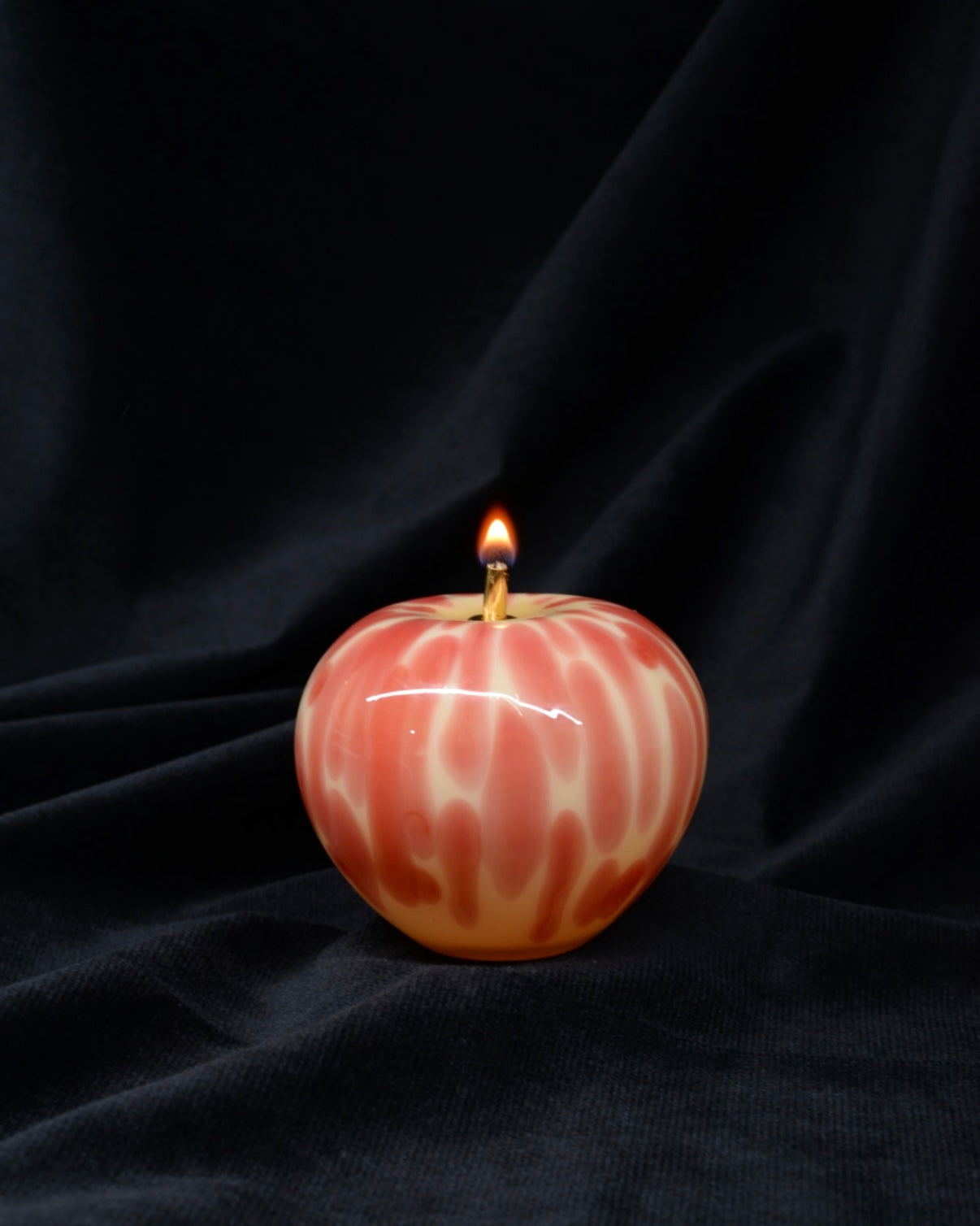 Handmade glass apple butter lamp in pink and white swirl, Christmas gift