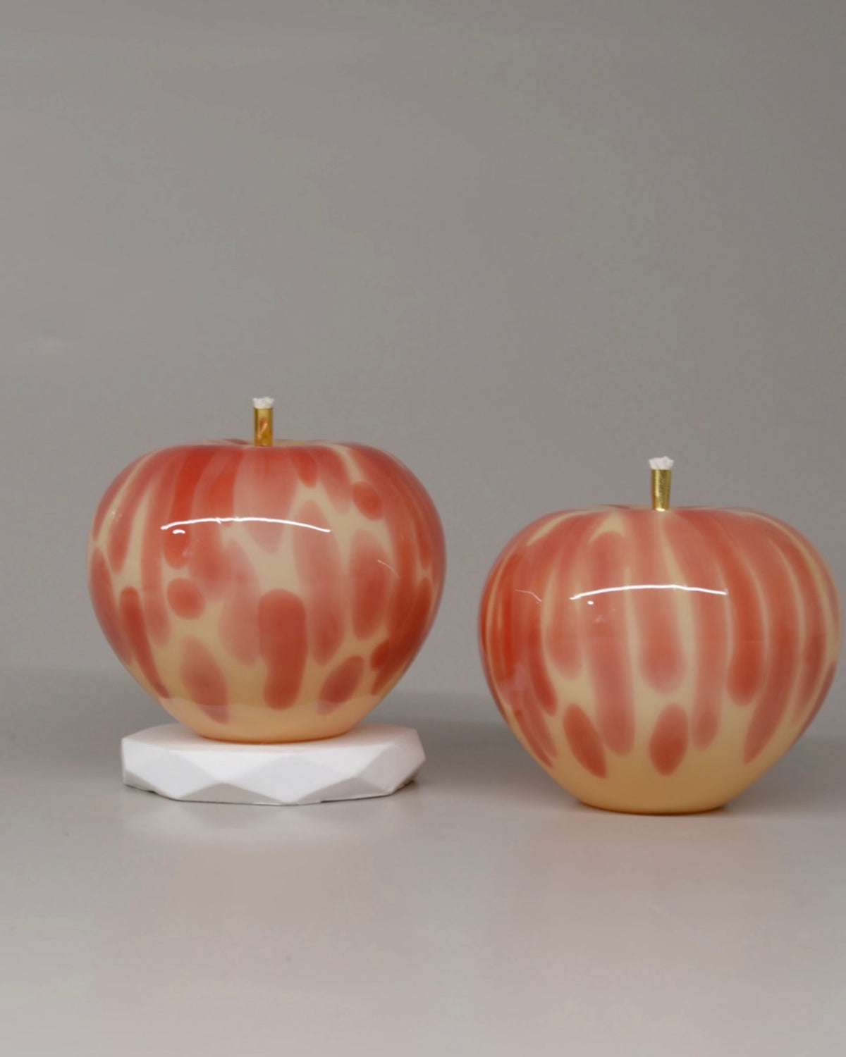Handmade glass apple butter lamp in pink and white swirl, Christmas gift