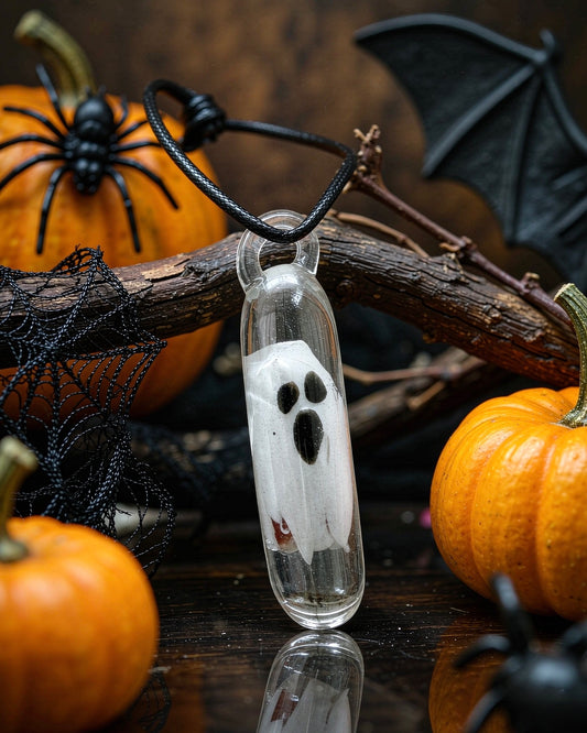 Glass Ghost Pendant Necklace – Handmade Halloween Gift-AmberoOasis-Free Worldwide Shipping