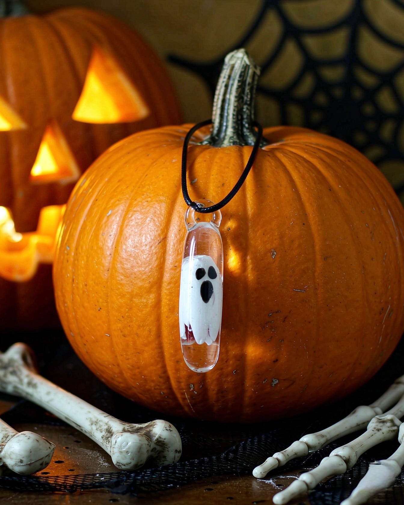 Glass Ghost Pendant Necklace – Handmade Halloween Gift-AmberoOasis-Free Worldwide Shipping