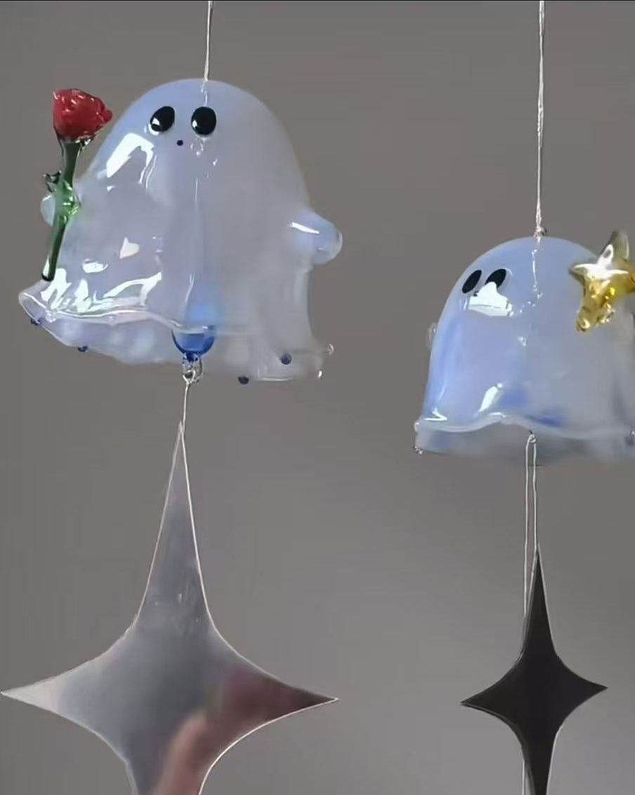 Halloween Ghost Wind Bell – Handmade Glass Art-AmberoOasis×QIZHILI七只璃-Free Worldwide shipping