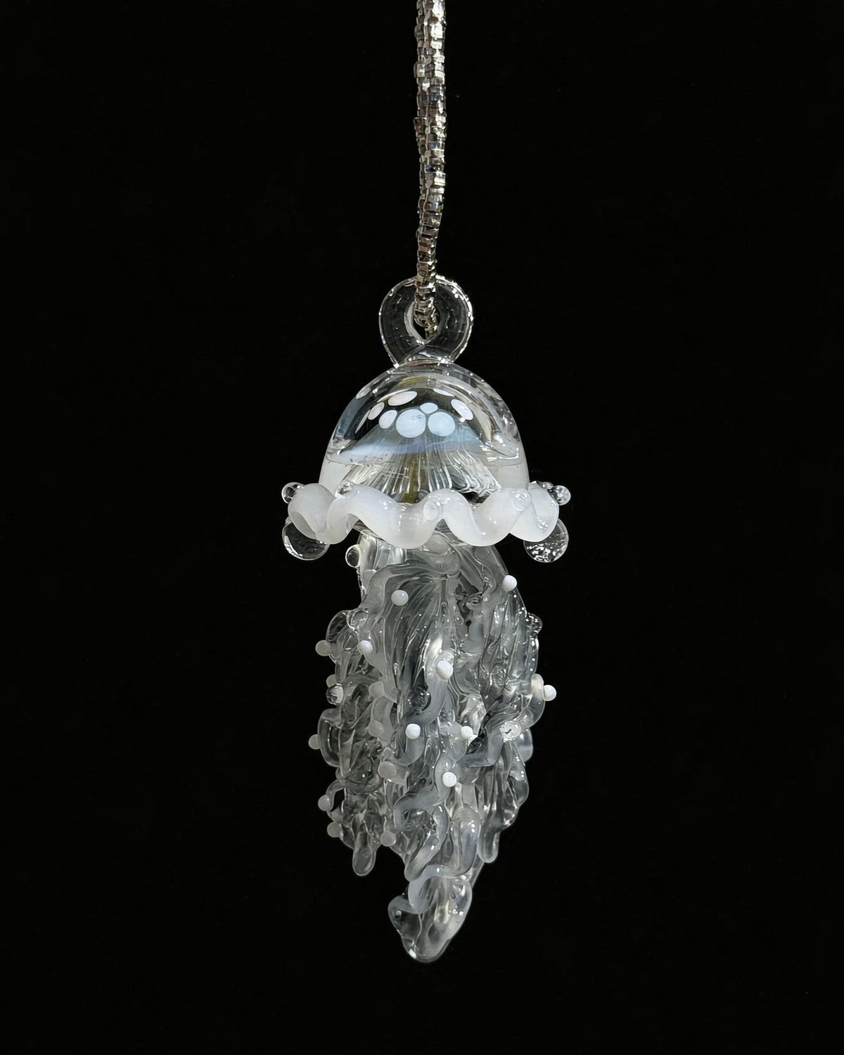 Moonlit Jellyfish Pendant - Handblown glass ocean jewelry